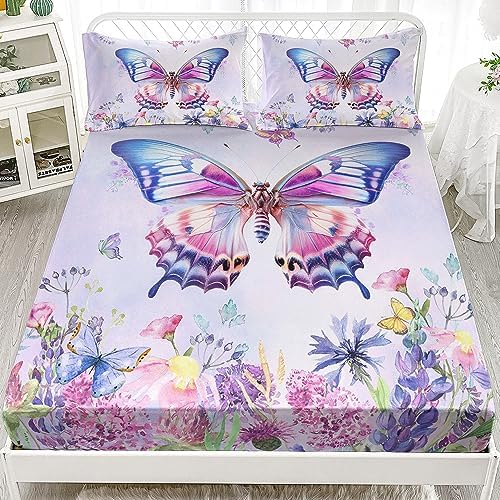 AILONEN Butterfly Fitted Sheet Set Twin XL Size