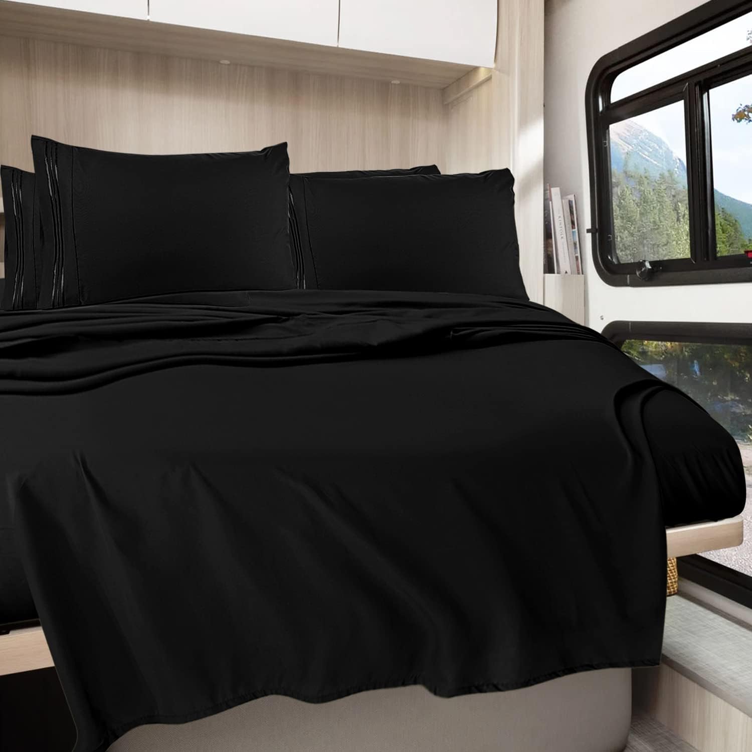 Clara Clark RV Queen Sheets Set - 6 Piece Black Luxury Bedding