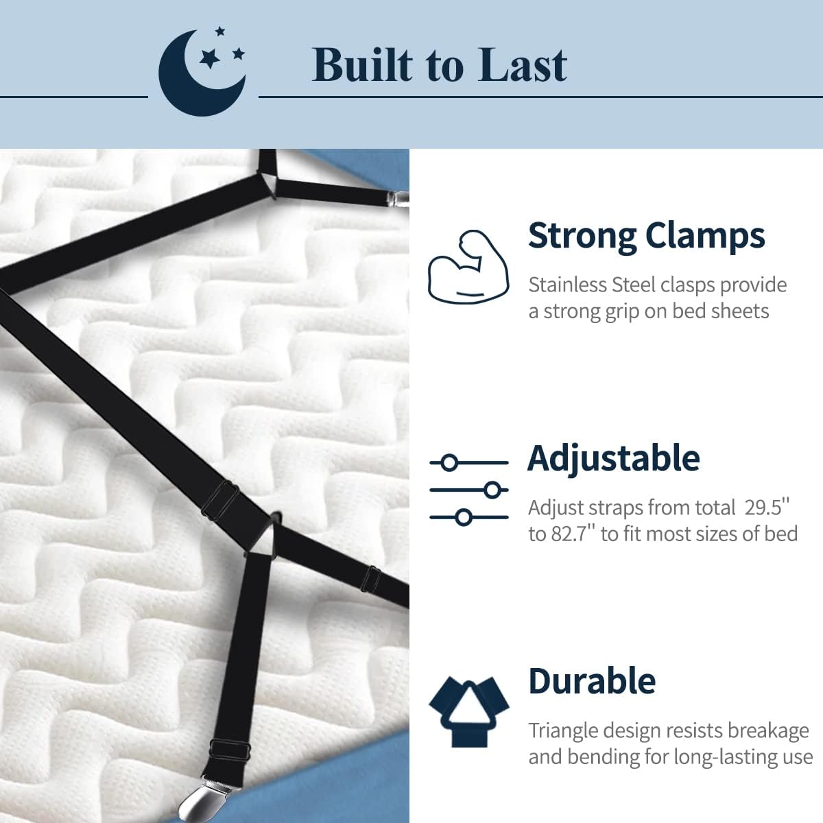 Sopito Sheet Straps Adjustable Non-Slip 2pcsBlack