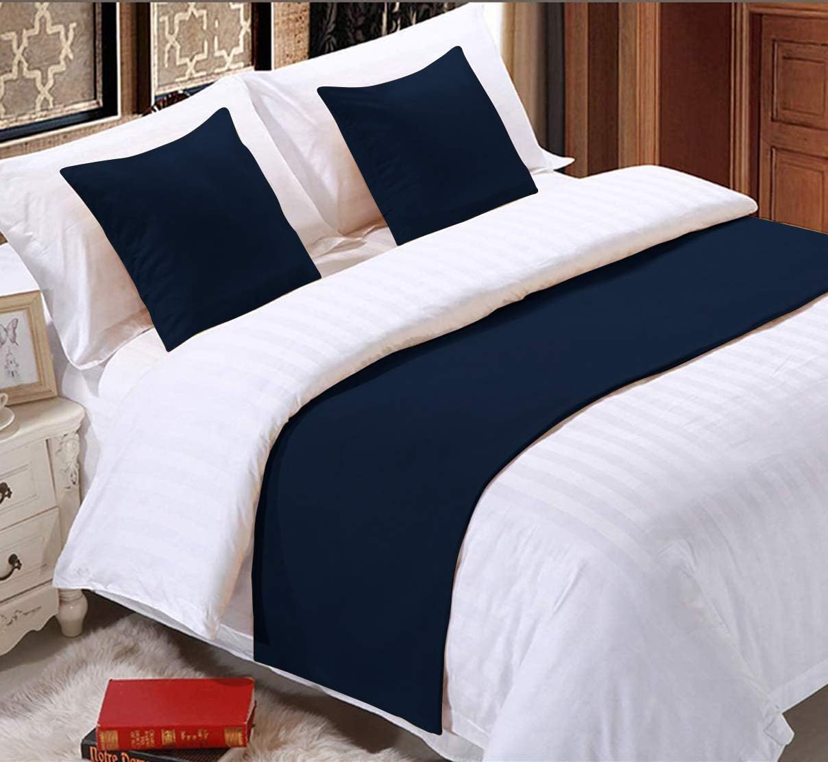 800 Thread Count Blue Bed Scarf Runner Protector