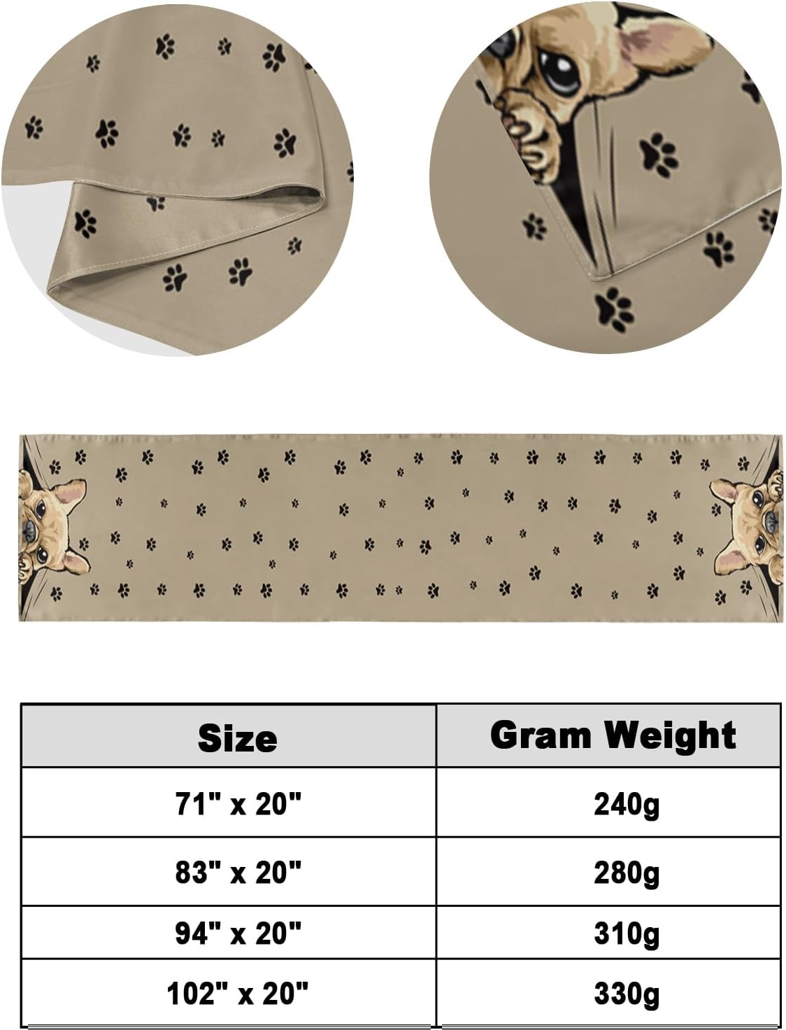 Cute Dog Paw Bed Runner Scarf for King Size Bed