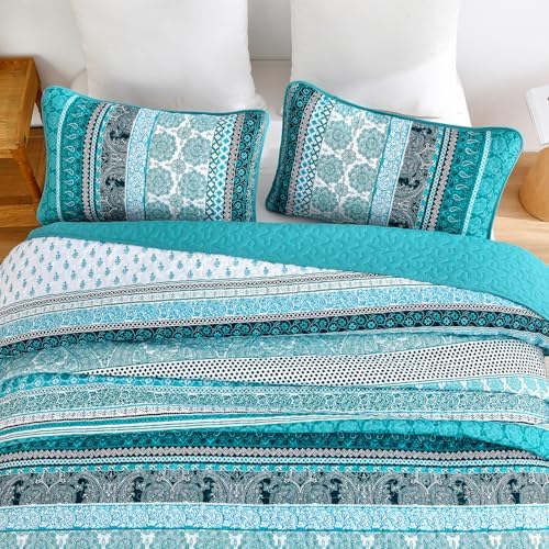 WONGS BEDDING Teal Boho Quilt Set Queen 3 Piece