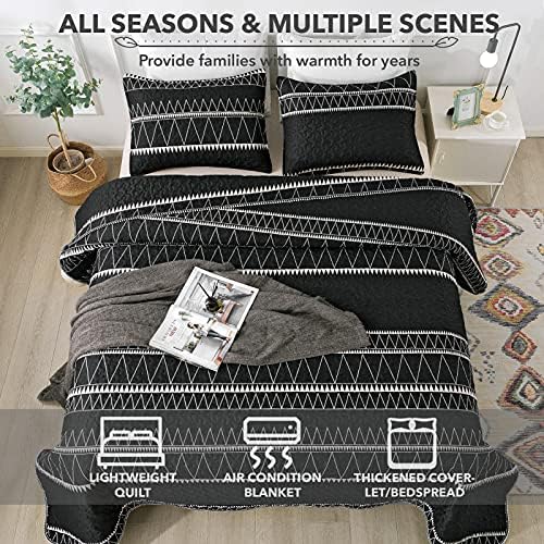 Andency Black Quilt Set California King 3Pcs