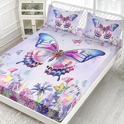 AILONEN Butterfly Fitted Sheet Set Twin XL Size