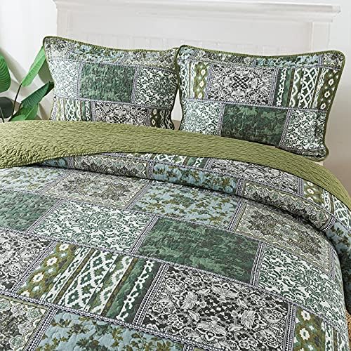 NEWLAKE Reversible Patchwork Quilt Set Queen Size 1