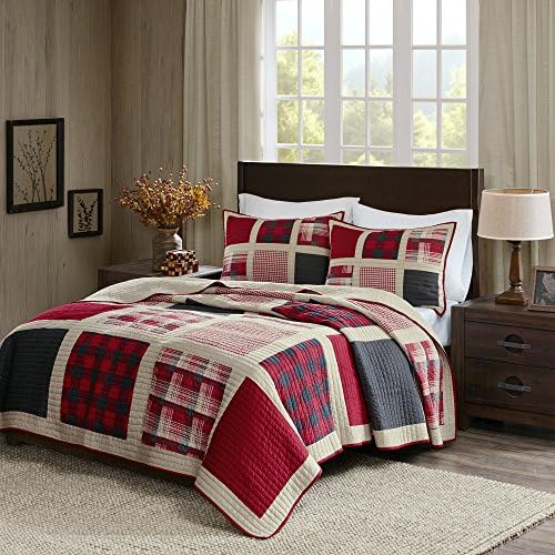 Woolrich Huntington Plaid Red Reversible Quilt Set 3 Piece 1