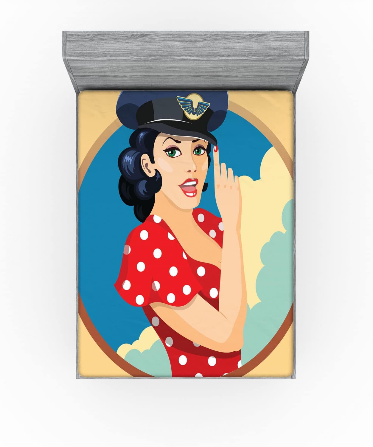Ambesonne Pin Up Girl Fitted Sheet - Multicolor