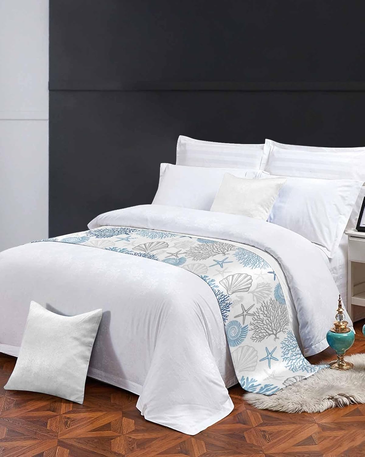 Ldtrchee Ocean Blue Bed Runner for Queen