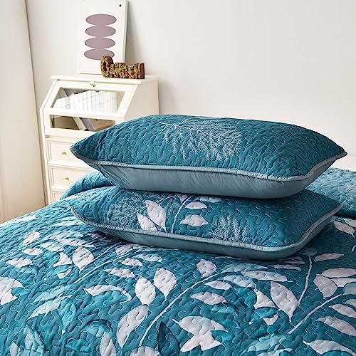 WONGS BEDDING Teal Floral Quilt Set 3PCS Full Size