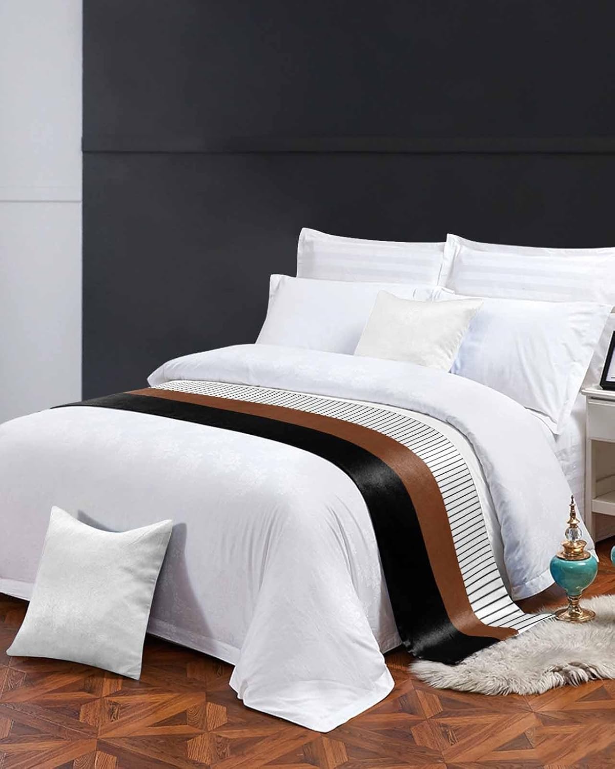 Homechoid Black Brown Bed Runner for Cal King Size Bed