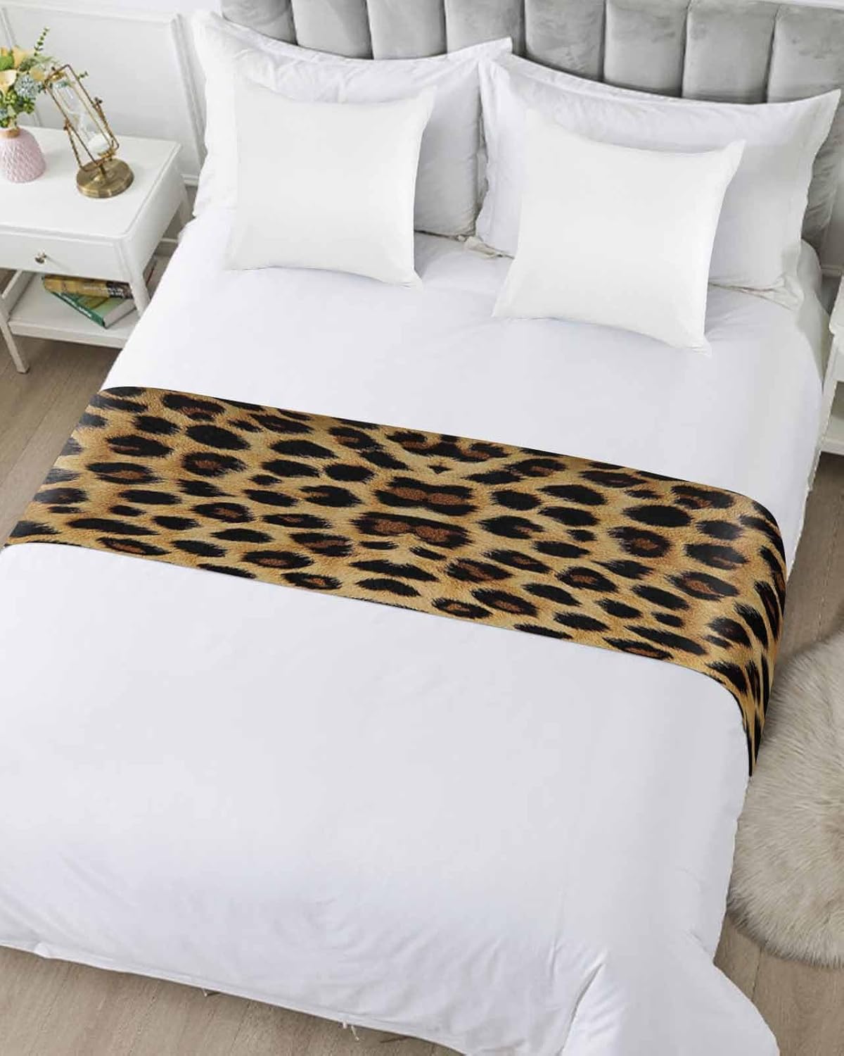 Sabolny Leopard Print King Size Bed Runner Scarf