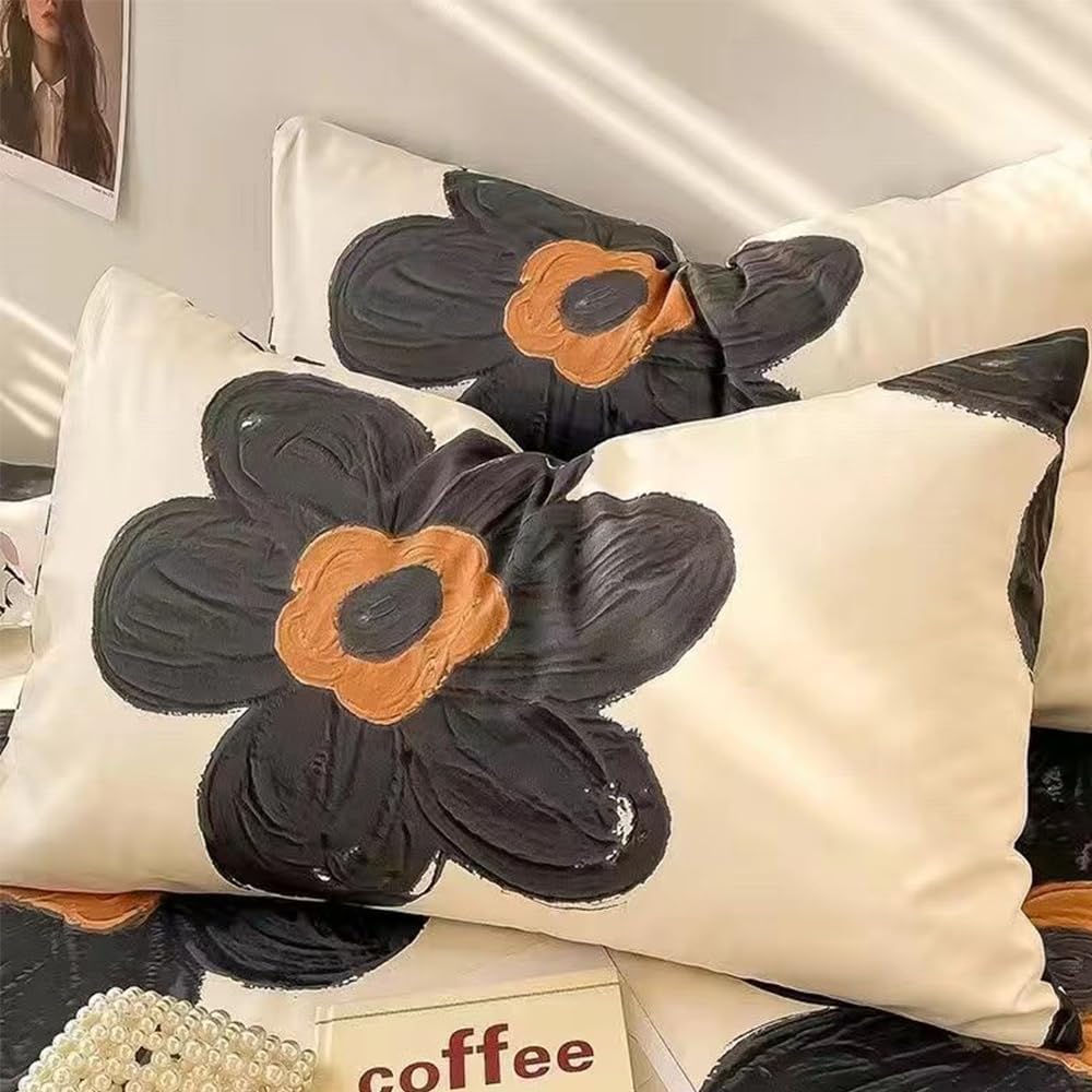 CLOTHKNOW Black Beige Sunflower Pillowcases Set of 2 1