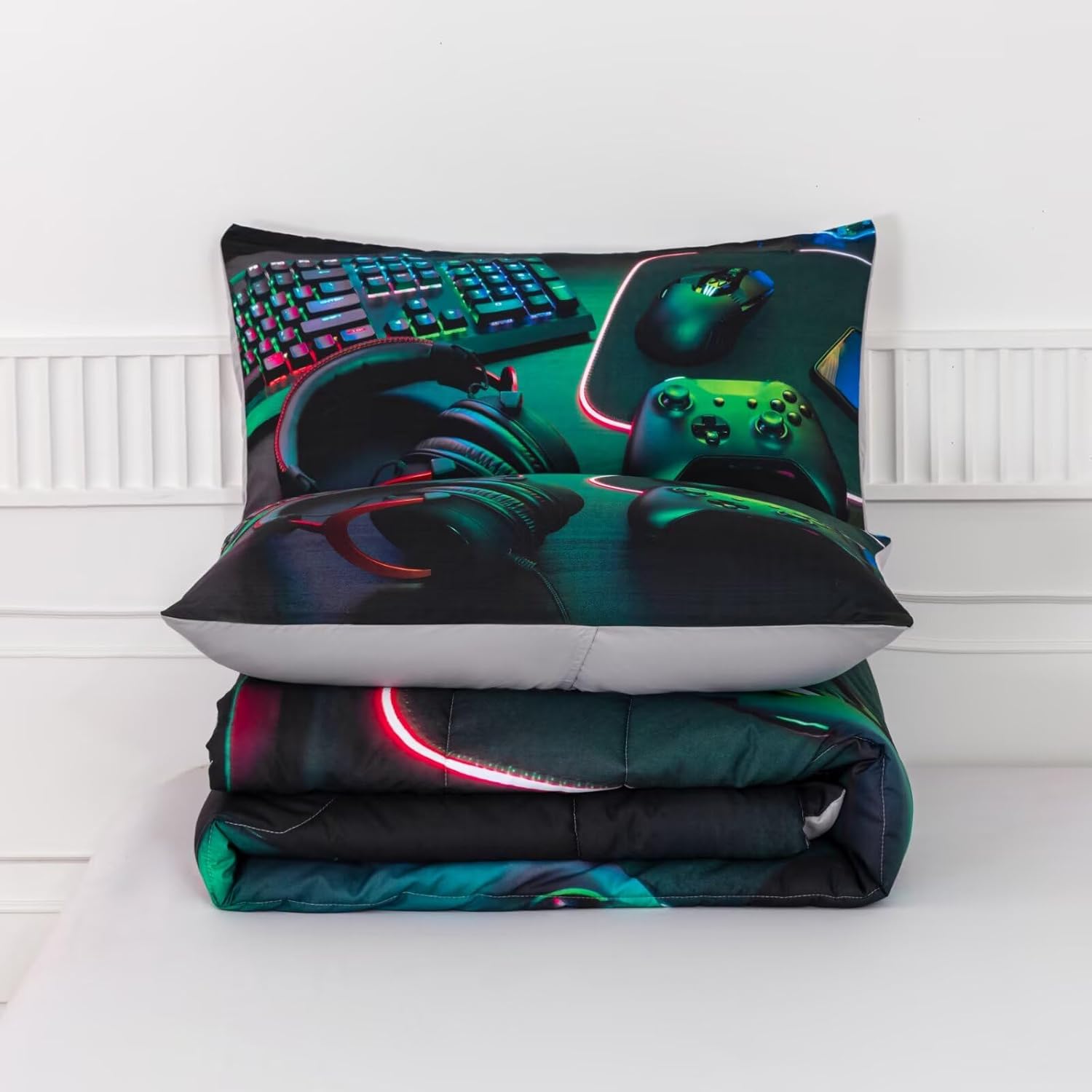 GRAT TIOC Gamer Comforter Set for Teen Boys 3 Piece