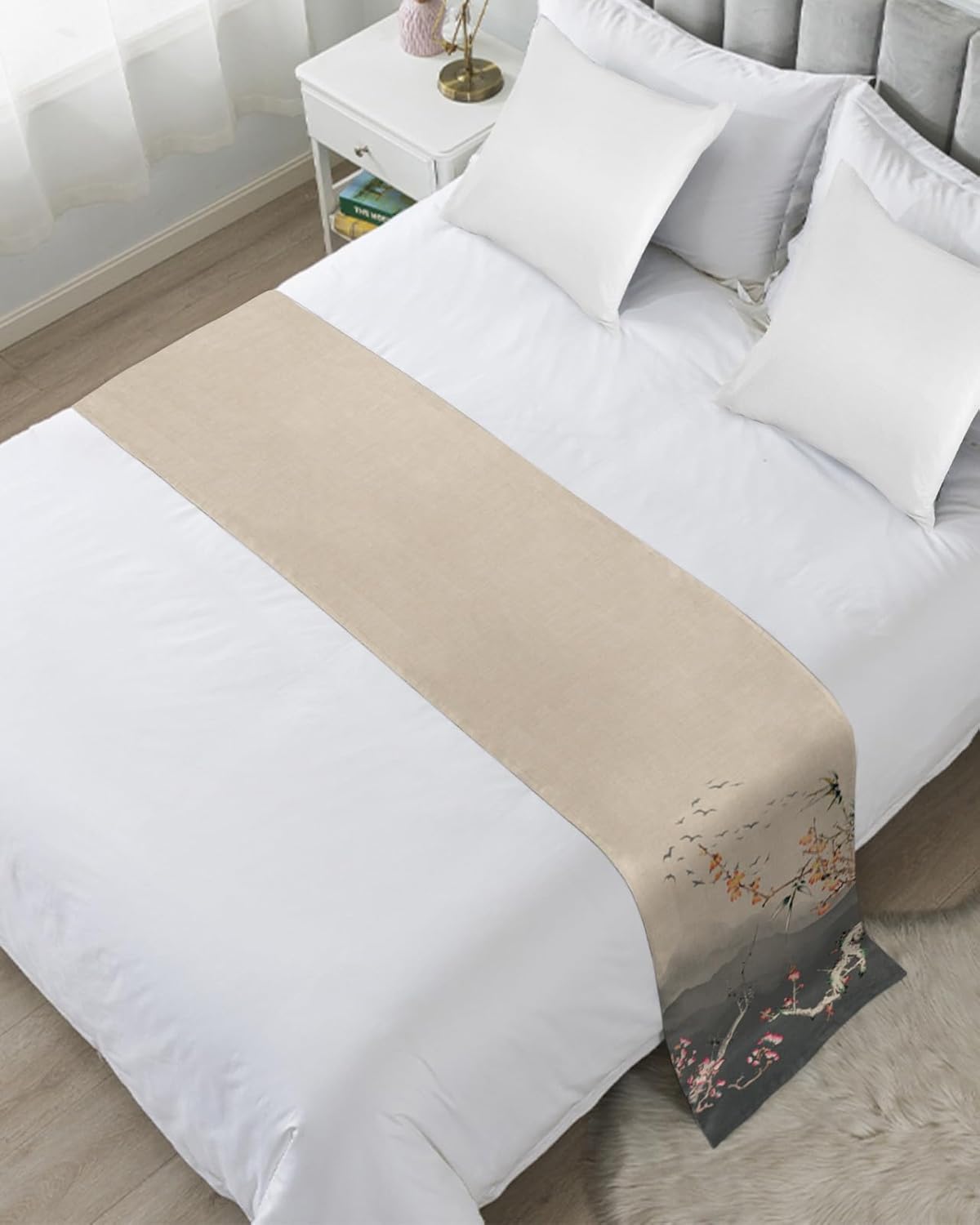 Sabolny Oriental Ink Painting Bed Runner Scarf - Full Queen Size