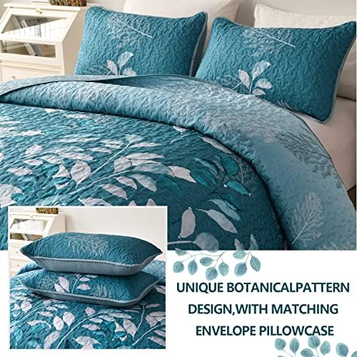 WONGS BEDDING Teal Floral Quilt Set 3PCS Full Size