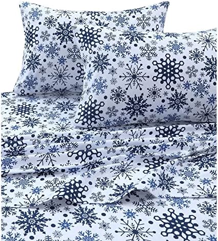 Tribeca Living 100 Cotton Flannel Sheet Set Queen Snowman NavyRed