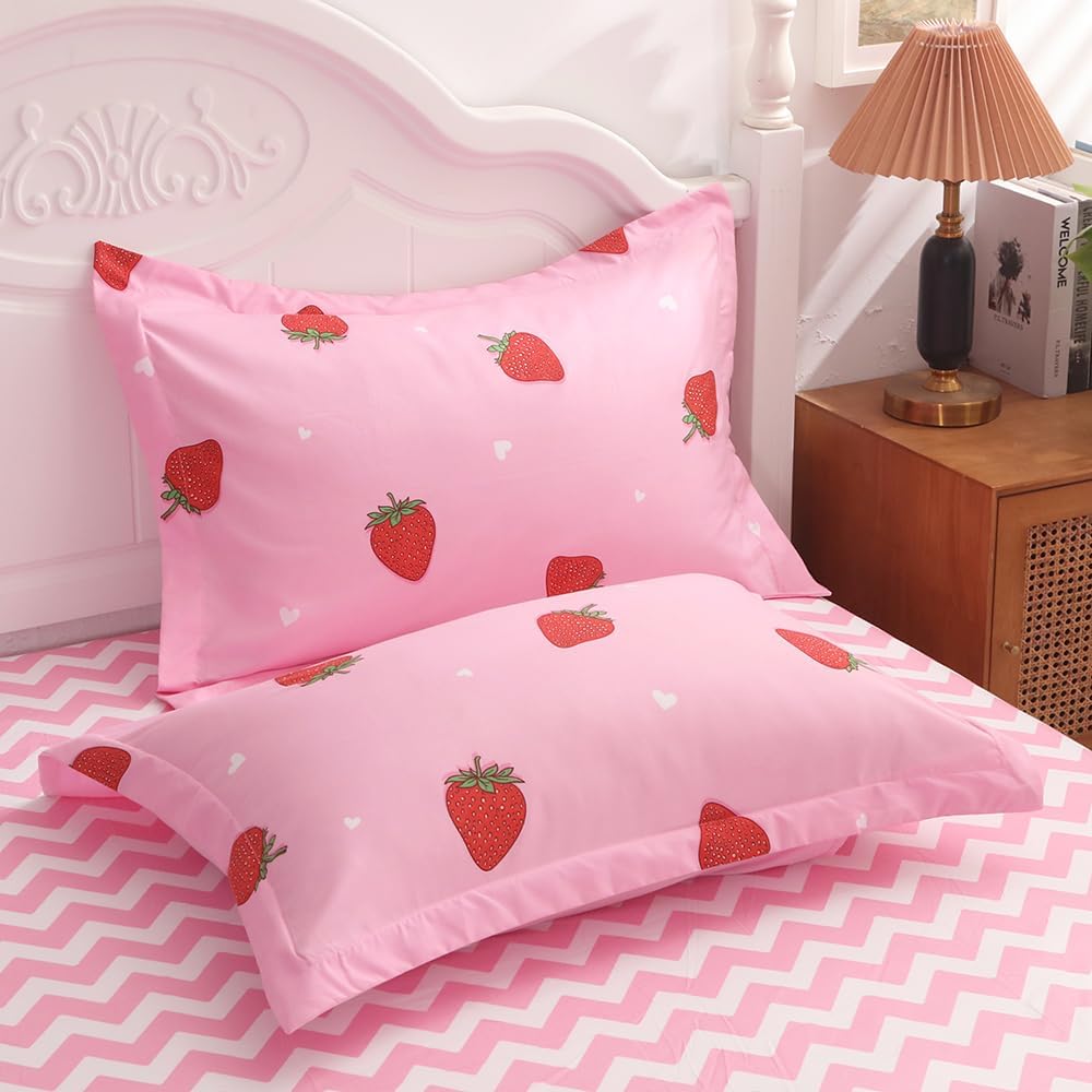 Gusuhome Strawberry Comforter Set Full Size for Girls