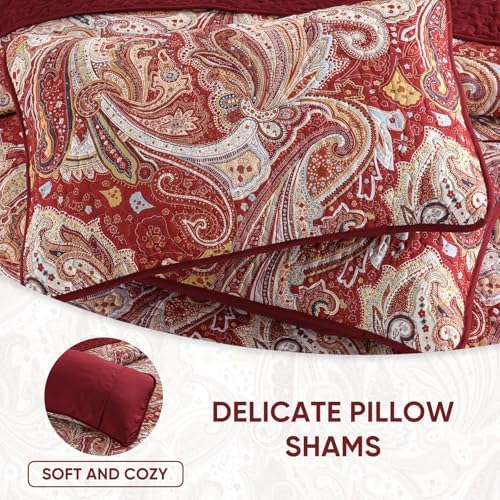 DJY Red Paisley Quilt Set - King Size 3 Piece