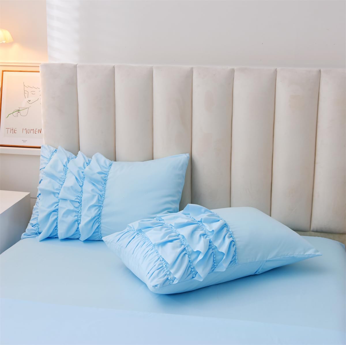 Holawakaka Light Blue Waterfall Ruffle Comforter Set