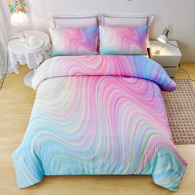 Helloosuu Girls Pink Tie Dye Comforter Set