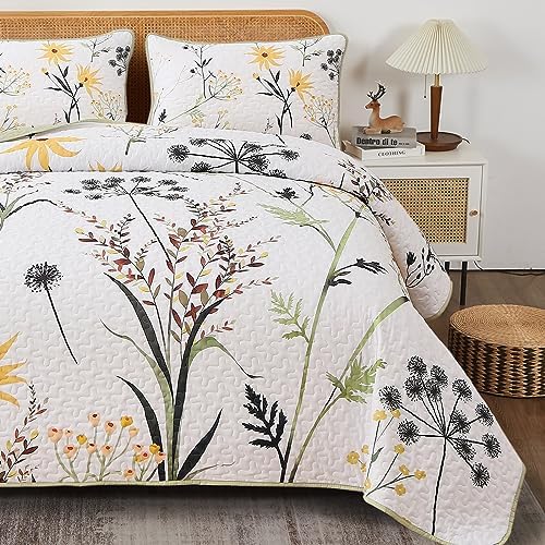 Dobuyly Botanical Floral Quilt Set King Size