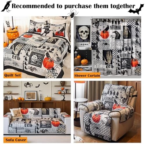 EVENHUG Halloween Queen Quilt Set with Pillow Shams