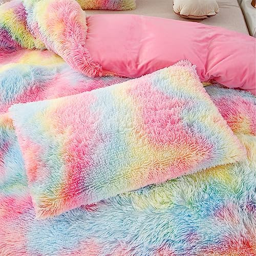 PERFEMET Pink Faux Fur Fluffy Comforter Set Twin