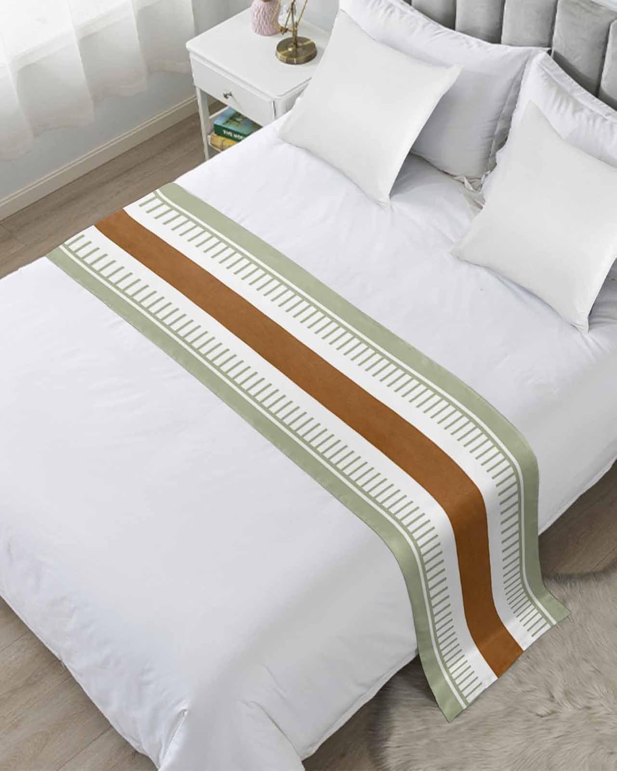 Sage Green Stripes Bed Runner Scarf Twin Size