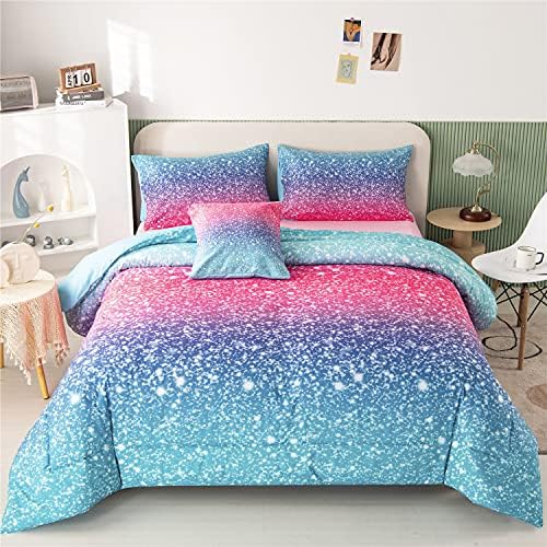 RYNGHIPY 6Pcs Glitter Comforter Set for Teen Girls