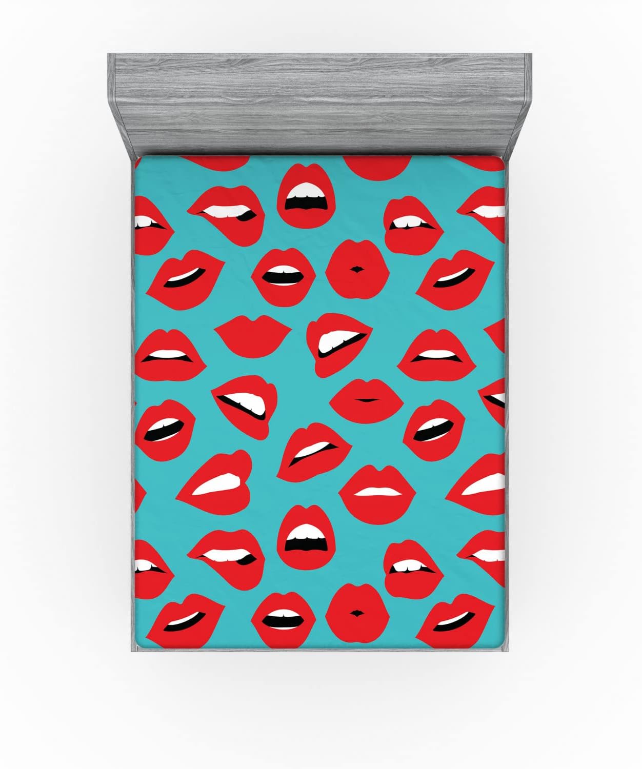 Ambesonne Kiss Fitted Sheet Teal Red White California King