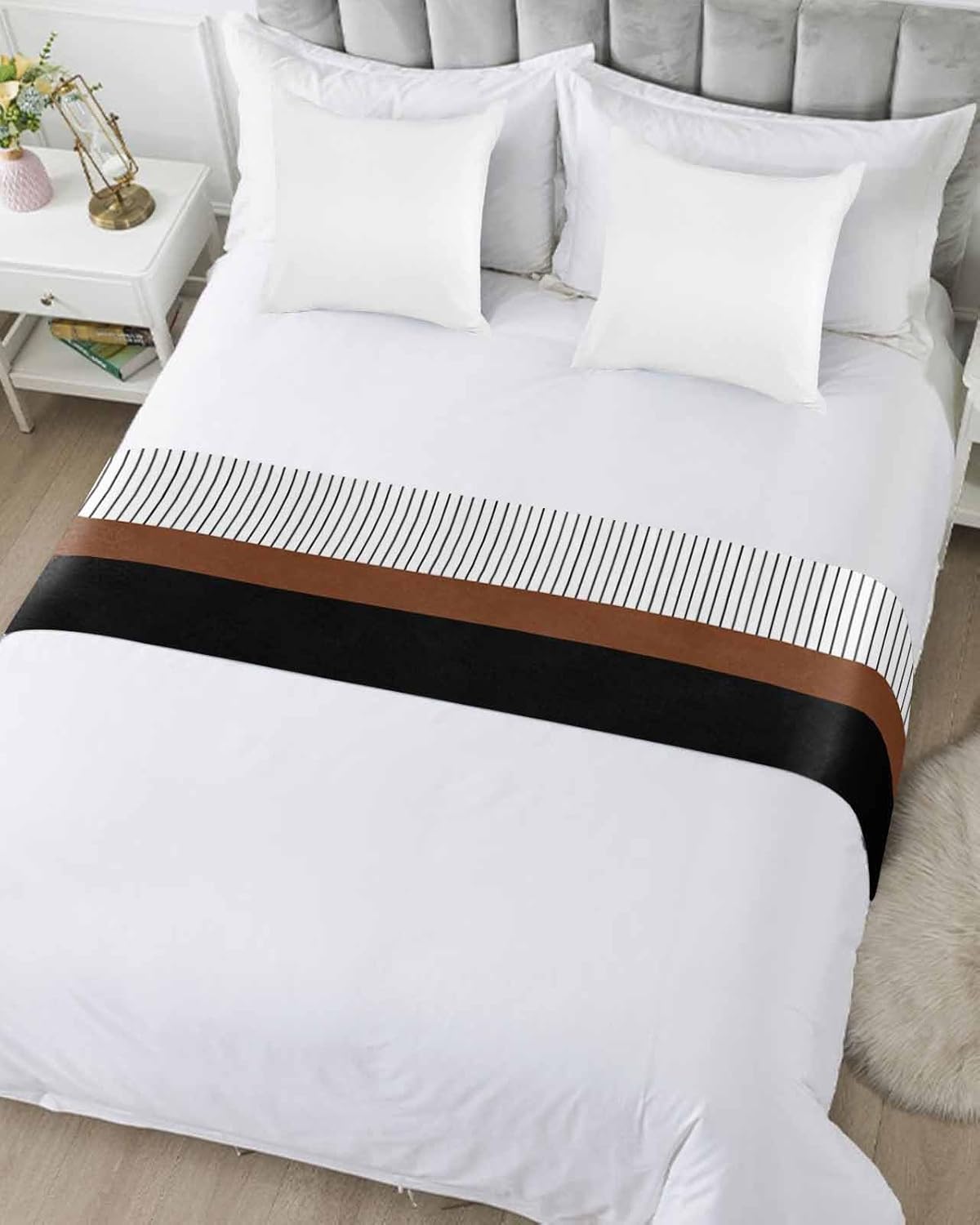 Homechoid Black Brown Bed Runner for Cal King Size Bed