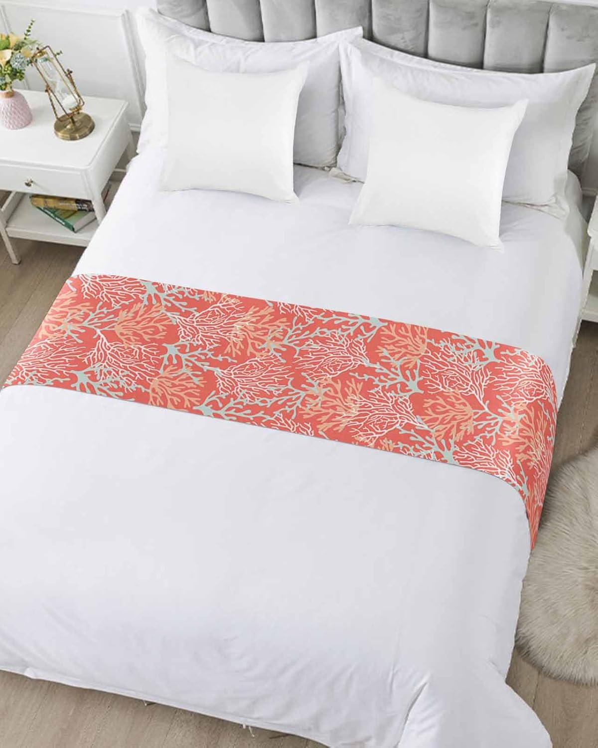Sabolny Orange Coral Red Cal King Bed Runner Scarf