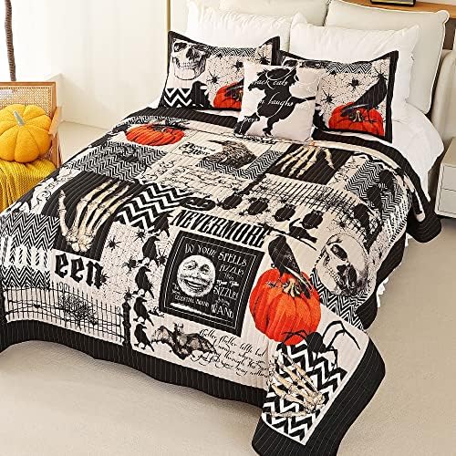 EVENHUG Halloween Queen Quilt Set with Pillow Shams
