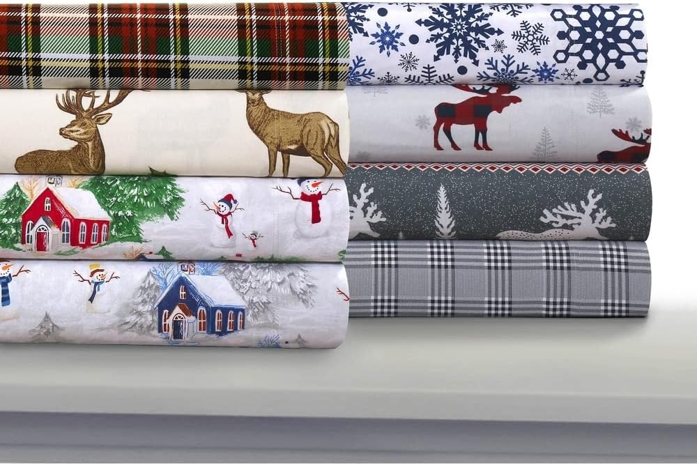 Tribeca Living 100 Cotton Flannel Sheet Set Queen Snowman NavyRed
