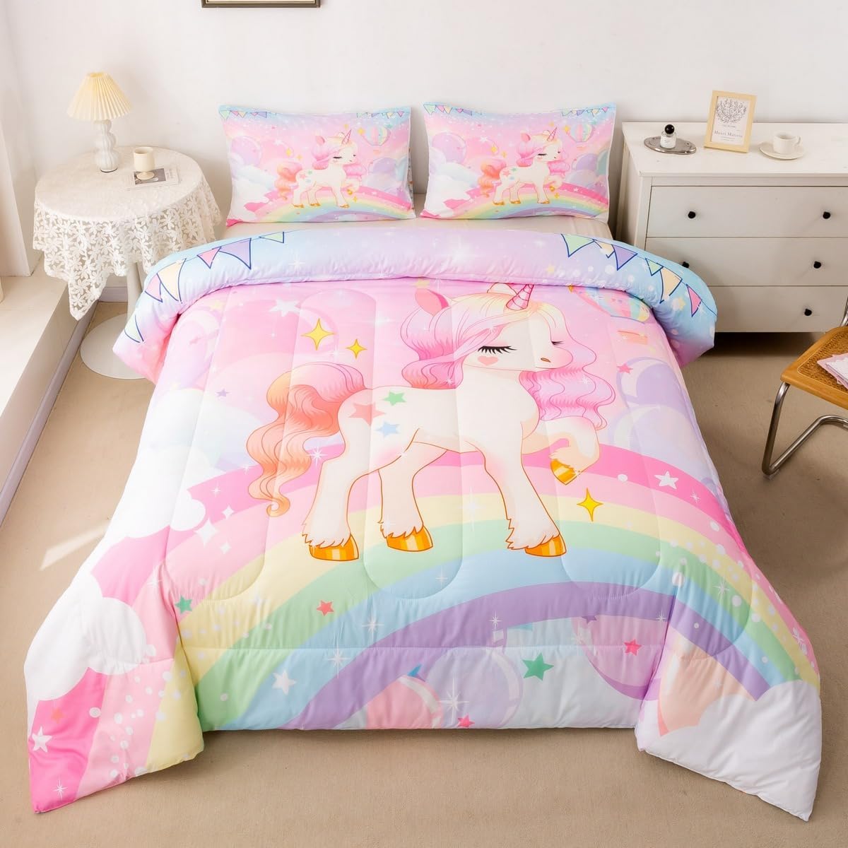 Feelyou Unicorn Comforter Set Twin Bedding
