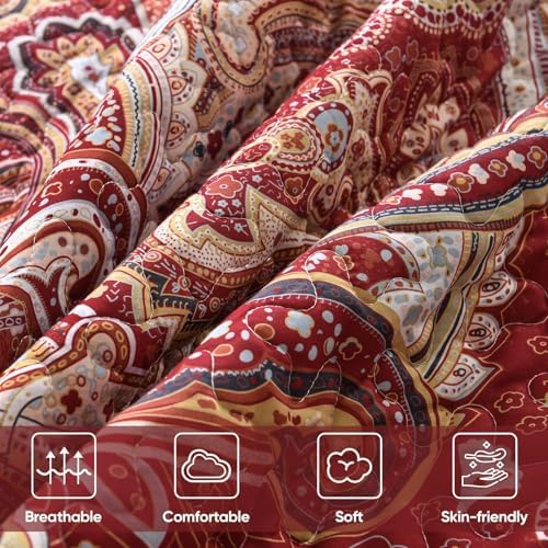 DJY Red Paisley Quilt Set - King Size 3 Piece