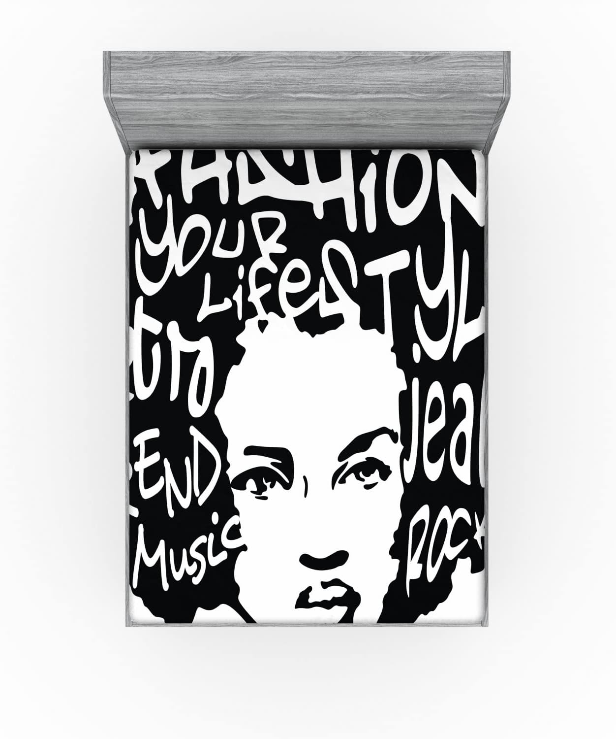 Ambesonne Urban Graffiti Fitted Sheet White Black