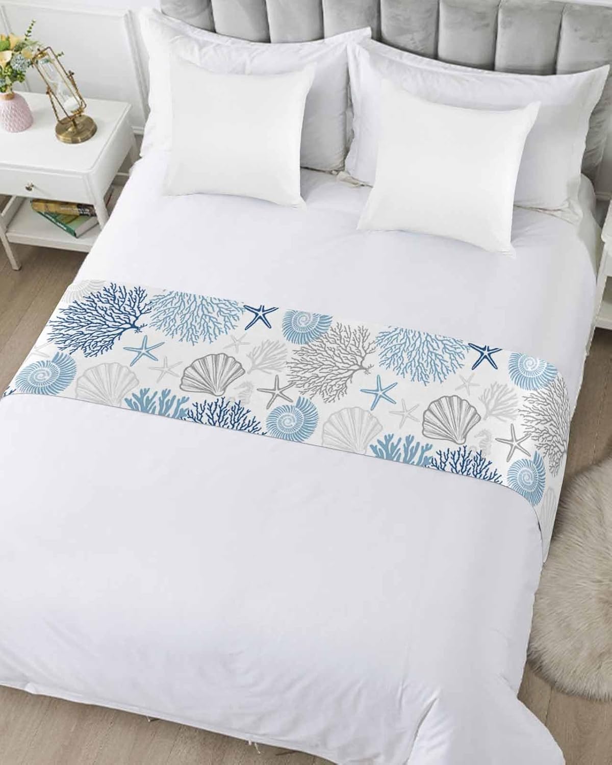Ldtrchee Ocean Blue Bed Runner for Queen