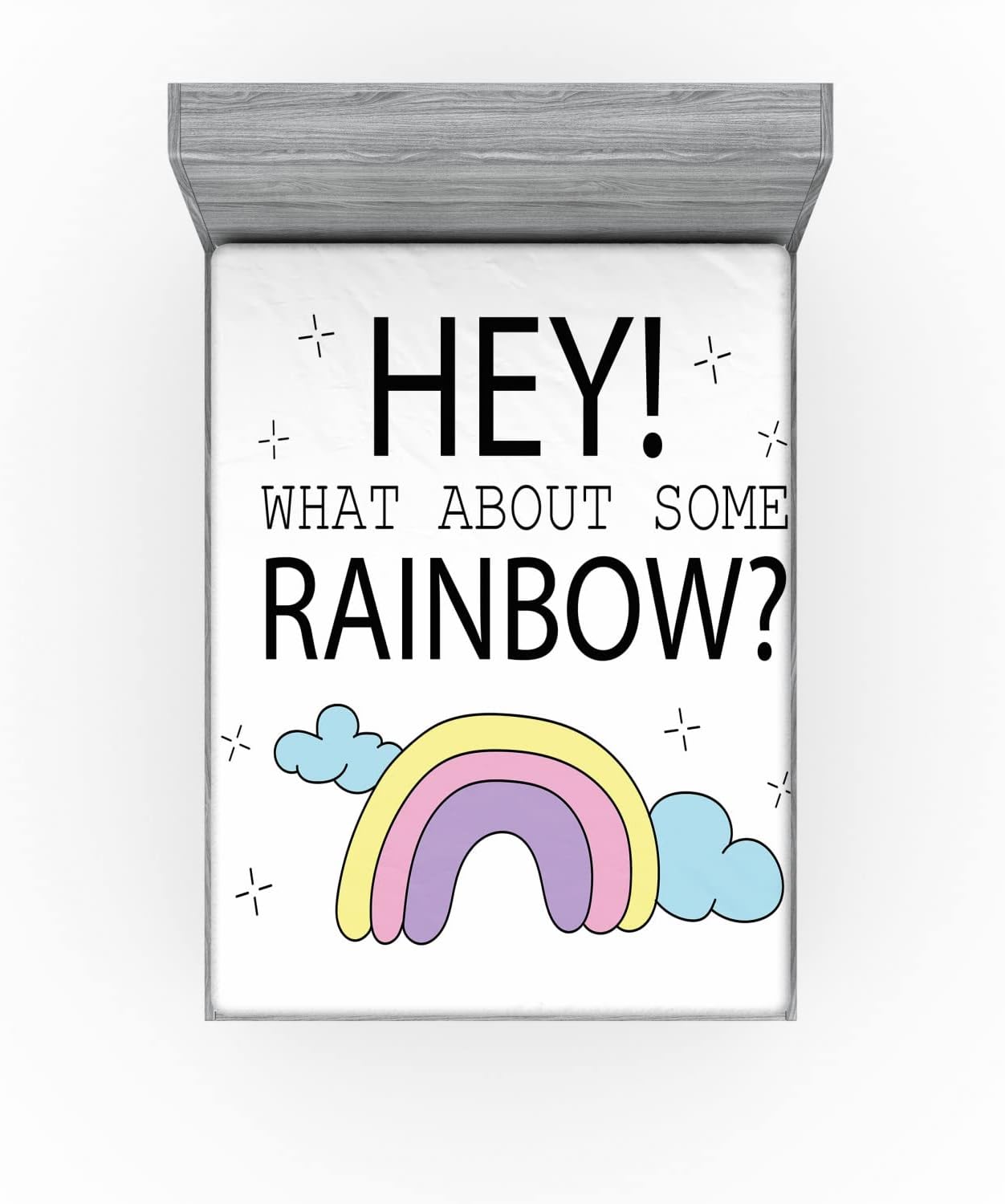 Ambesonne Girl Slogan Fitted Sheet with Rainbow Clouds and Cartoon Print