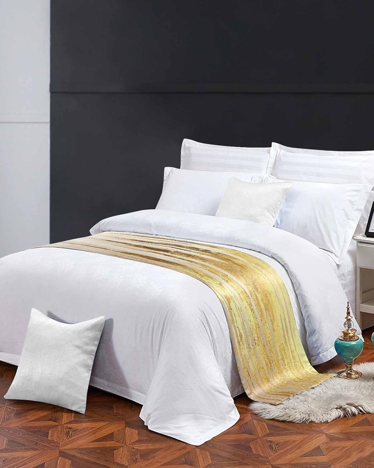 Abstract Gold Bed Runner Scarf Cal King Size