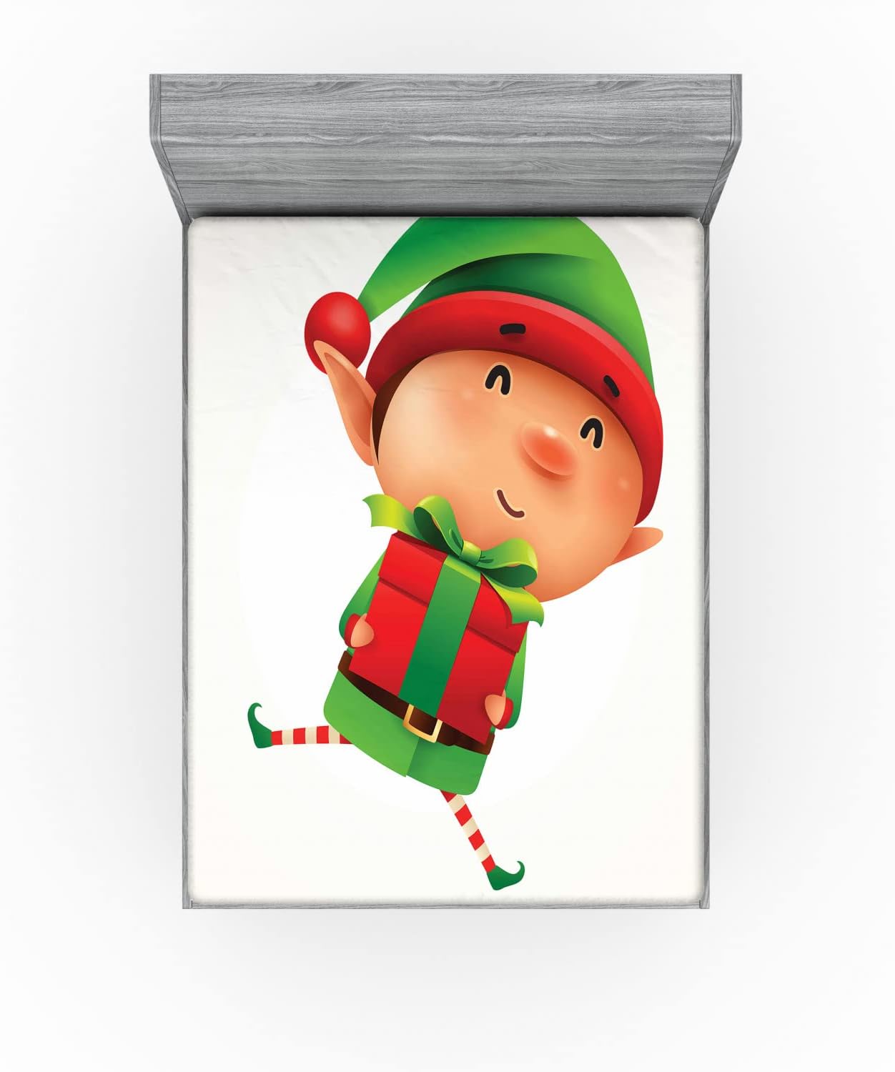 Ambesonne Elf Fitted Sheet Holiday Design California King Fern Green Vermilion