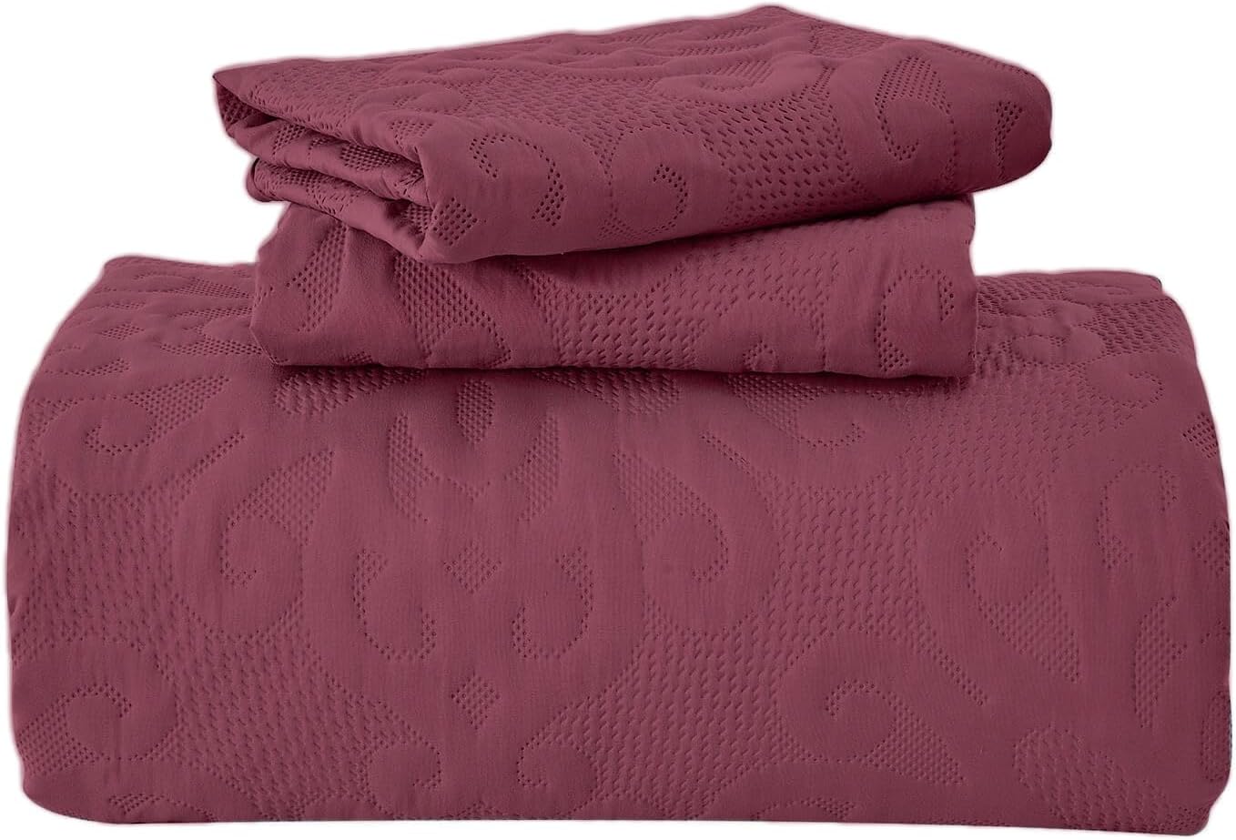 Kingnex Oversized King Bedspread Set Burgundy 128x120