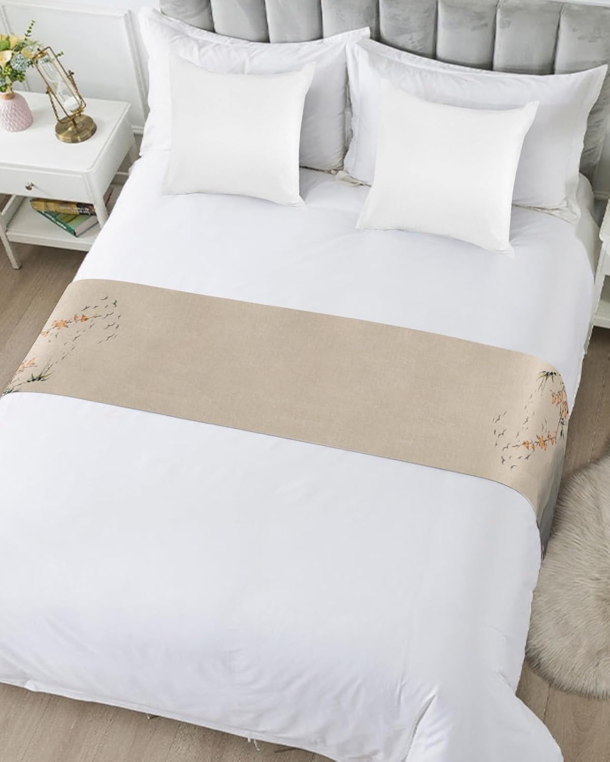 Sabolny Oriental Ink Painting Bed Runner Scarf - Full Queen Size