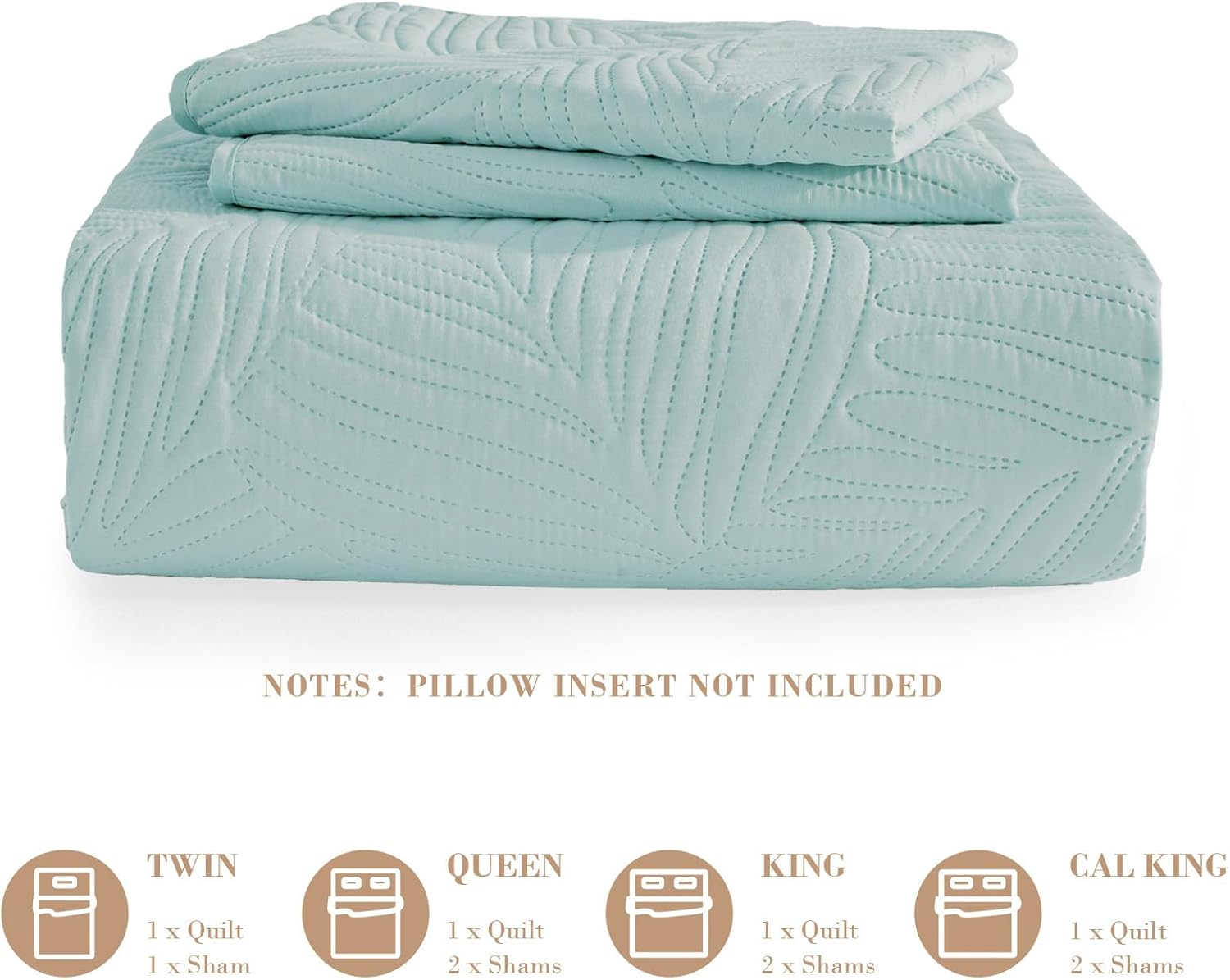 Exclusivo Mezcla Twin Quilt Bedding Set Aqua Blue Microfiber Leaf Pattern 2 Piece