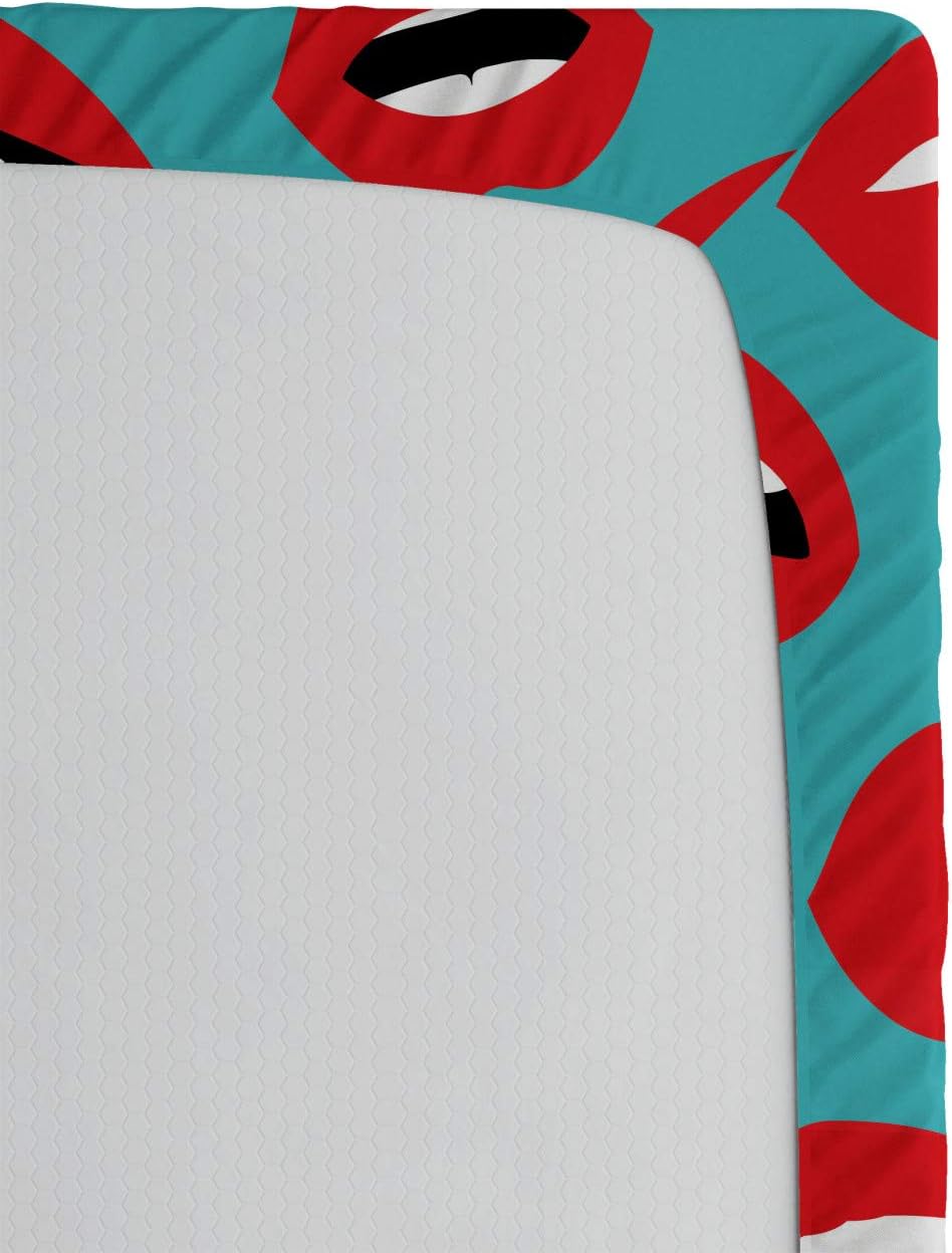 Ambesonne Kiss Fitted Sheet Teal Red White California King