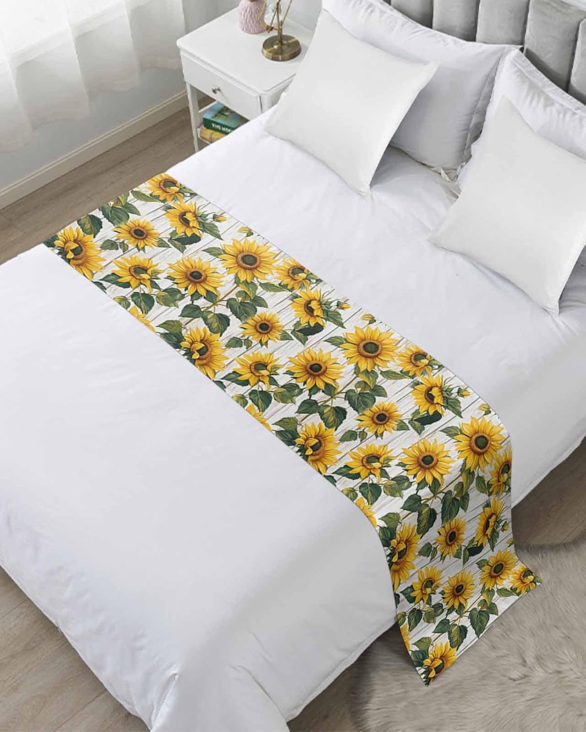DecorLovee Rustic Sunflowers Bed Runner for Cal King