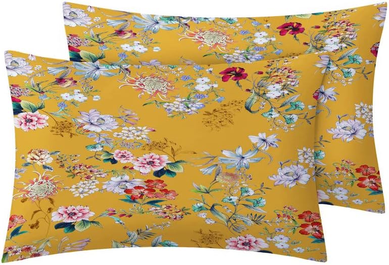 Botanical Pillow Cases Set of 2 - Floral Print Reversible Wrinkle Resistant