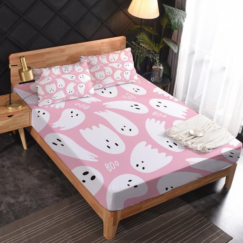 Spooky Ghost Twin XL Sheet Set - Halloween Bedding for Kids 1
