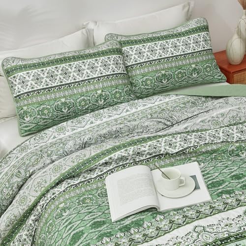 WONGS BEDDING Boho King Quilt Set 103x90 3 Pieces