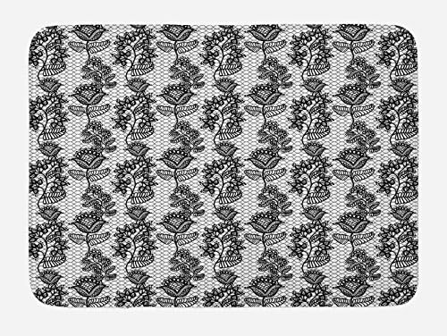 Ambesonne Black White Bath Mat with Victorian Flower Motifs